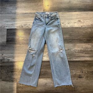 Flying Monkey Light Blue Distressed Straight Leg Jeans
